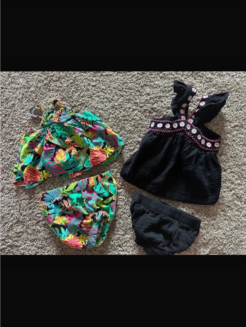 Cat & Jack Black Ruffle Dress and Tropical Floral Swim Set